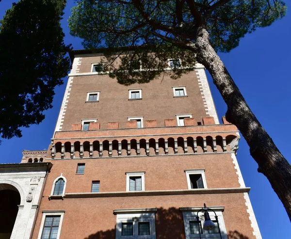 Palazzo Venezia Piazza Venezia Com Céu Azul Torre Perto Perspectiva — Fotografia de Stock