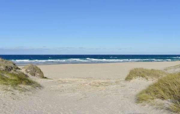 Playa Con Dunas Arena Mar Salvaje Con Olas Rompiendo Día — Foto de Stock