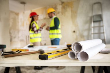 İnşaat kavramı. Blueprint, düzey ve Cetveller