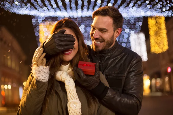 Smiling romantic beautiful smiling happy couple — Stock Photo, Image