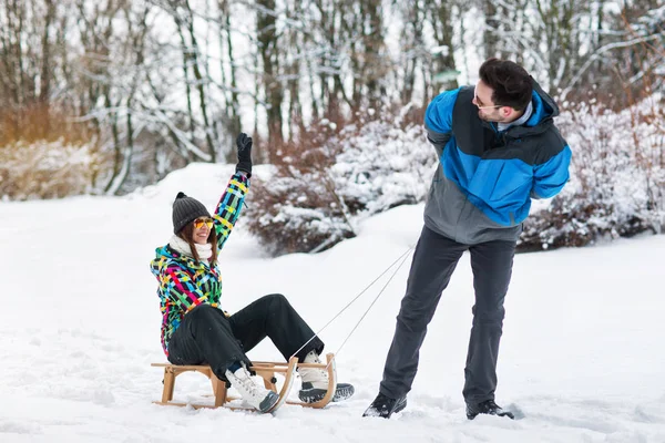 Loving couple embracing at winter — Stock Photo, Image