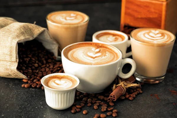 Group of espressos in all sizes — Stok fotoğraf