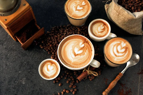 Espressos in espresso cups of all sizes — Stock Photo, Image