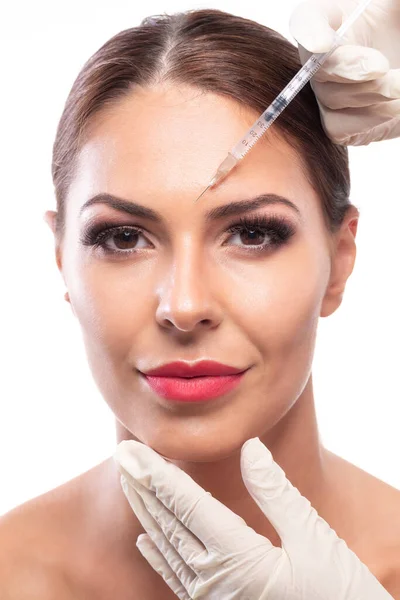 Ελκυστική Γυναίκα Ρυτίδες Αφαίρεση Θεραπεία Κάνοντας Δέρμα Της Νέο Και — Φωτογραφία Αρχείου