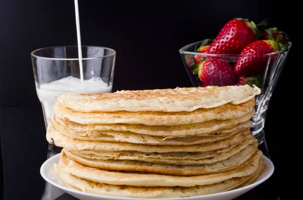 Home made pancakes on the black background — Stock Photo, Image
