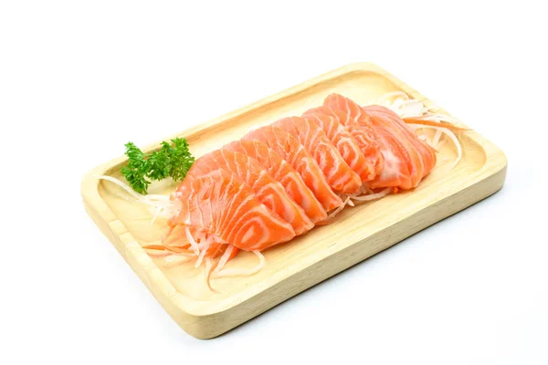 Sashimi de salmón en un plato de madera —  Fotos de Stock
