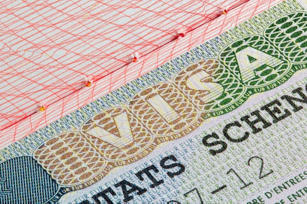 Carimbo de visto Schengen no passaporte — Fotografia de Stock