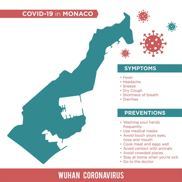 Monaco Europa Country Map Covid Corona Virus Mappa Infografica Modello — Vettoriale Stock