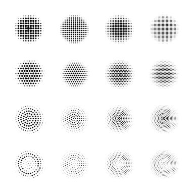 Beyaz arka plan üzerinde izole yarı ton daireler kümesi. Noktalı resim etkisi nokta desenlerini topluluğu. Daire illüstrasyon