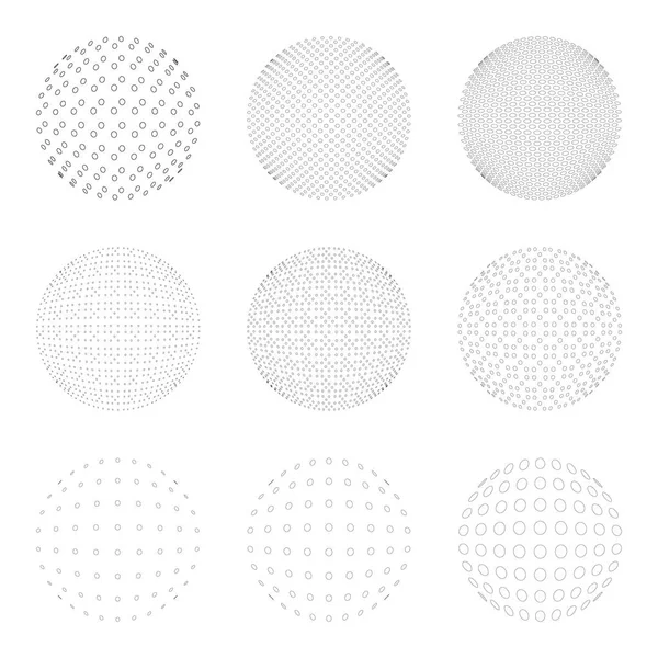 Uppsättning halvton cirklar isolerat på den vita bakgrunden. Samling av effekt dot halvtonsmönster. Sphere illustration. Abstrakta verksamhet symbol. Cirkulär vektor logo för din design. Isolerad svart ikon. — Stock vektor