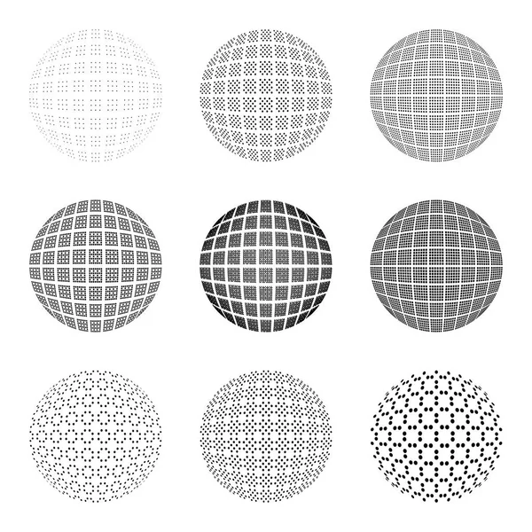 Uppsättning halvton cirklar isolerat på den vita bakgrunden. Samling av effekt dot halvtonsmönster. Sphere illustration. Abstrakta verksamhet symbol. Cirkulär vektor logo för din design. Isolerad svart ikon. — Stock vektor