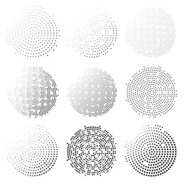 Beyaz arka plan üzerinde izole yarı ton daireler kümesi. Koleksiyonu 