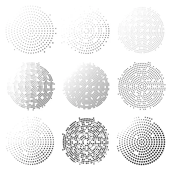 Conjunto de círculos Halftone isolado em fundo branco.Coleção — Vetor de Stock