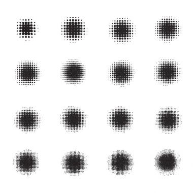 Beyaz arka plan üzerinde izole yarı ton daireler kümesi. Noktalı resim etkisi nokta desenlerini topluluğu. Vektör çizim.