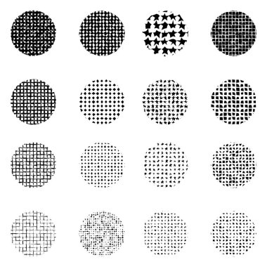 Beyaz arka plan üzerinde izole yarı ton daireler kümesi. Noktalı resim etkisi nokta desen koleksiyonu.