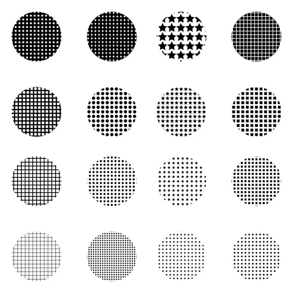 Set of Halftone circles isolated on white background.Collection of halftone effect dot patterns. — Stock Vector