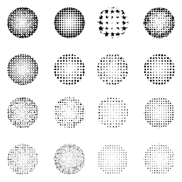 Beyaz arka plan üzerinde izole yarı ton daireler kümesi. Noktalı resim etkisi nokta desen koleksiyonu.
