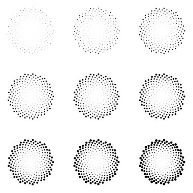 Beyaz arka plan üzerinde izole daireler noktalı yarım ton. Noktalı resim efekti vektör desen. Tasarımınız için rastgele dağıtılmış noktalar.