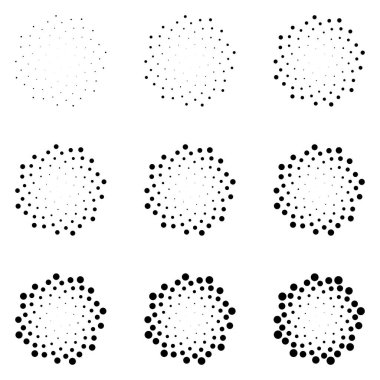 Beyaz arka plan üzerinde izole daireler noktalı yarım ton. Noktalı resim efekti vektör desen. Tasarımınız için rastgele dağıtılmış noktalar.