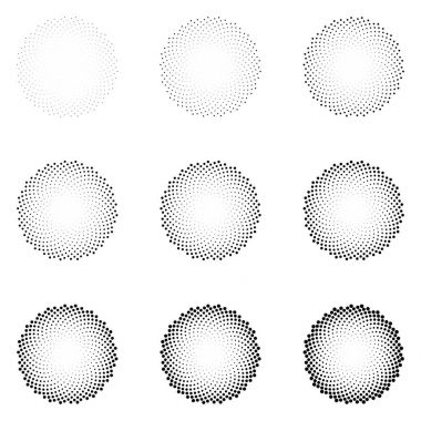 Beyaz arka plan üzerinde izole daireler noktalı yarım ton. Noktalı resim efekti vektör desen. Tasarımınız için rastgele dağıtılmış noktalar.