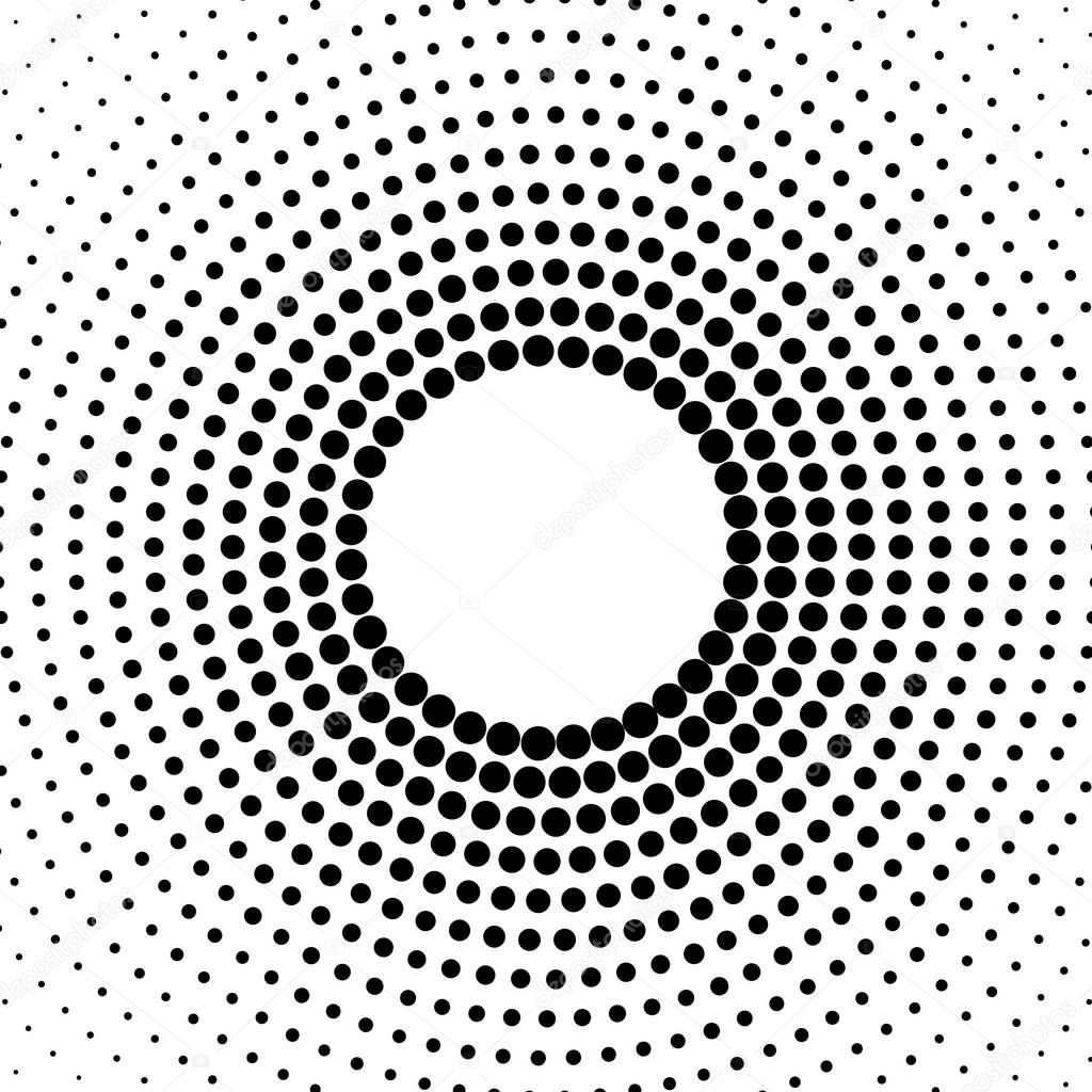 Halftone dotted background circularly distributed. Halftone effect vector pattern. Circle dots isolated on the white background.