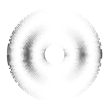 Yarım tonluk noktalı arka plan dolaştırılmış. Yarı ton etki vektör deseni. Beyaz arkaplanda izole edilmiş çember noktaları.