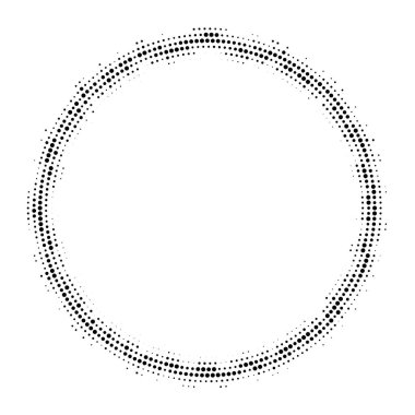 Dairesel yayın dağıtılmış arka plan noktalı yarım ton. Noktalı resim efekti vektör desen.