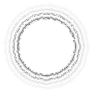Dairesel yayın dağıtılmış arka plan noktalı yarım ton. Noktalı resim efekti vektör desen.