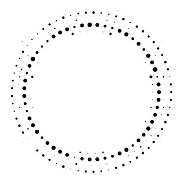 Dairesel yayın dağıtılmış arka plan noktalı yarım ton. Noktalı resim efekti vektör desen.