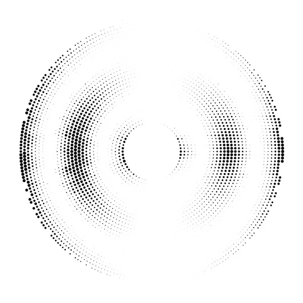 Félhang pontozott háttér körkörösen elosztva. Félhang effektus vektor minta. Kör pontok elszigetelt a fehér háttér. — Stock Vector