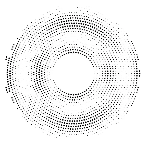 Półton kropkowane tło okrągłe rozłożone. Wzór wektora efektu półtonu. Krążki wyizolowane na białym tle. — Wektor stockowy