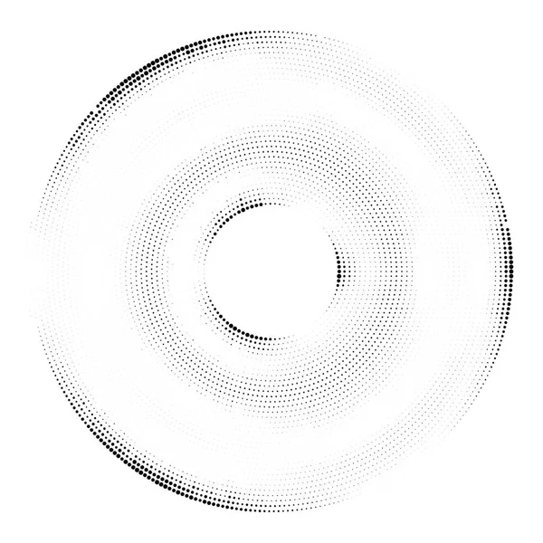 Meio-tom fundo pontilhado distribuído circularmente. Padrão vetorial de efeito de meio-tom. Pontos circulares isolados no fundo branco . — Vetor de Stock