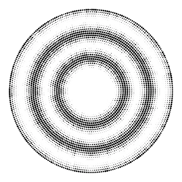 Halbtongepunkteter Hintergrund kreisförmig verteilt. Halbtoneffekt-Vektormuster. Kreis-Punkte isoliert auf weißem Hintergrund. — Stockvektor