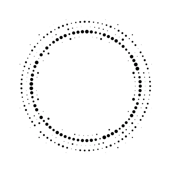 Meio-tom fundo pontilhado distribuído circularmente. Padrão vetorial de efeito de meio-tom . — Vetor de Stock