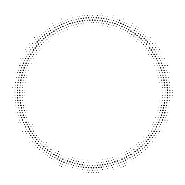 Meio-tom fundo pontilhado distribuído circularmente. Padrão vetorial de efeito de meio-tom . — Vetor de Stock