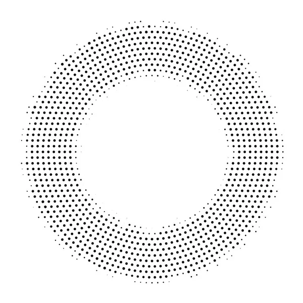 Meio-tom fundo pontilhado distribuído circularmente. Padrão vetorial de efeito de meio-tom . —  Vetores de Stock