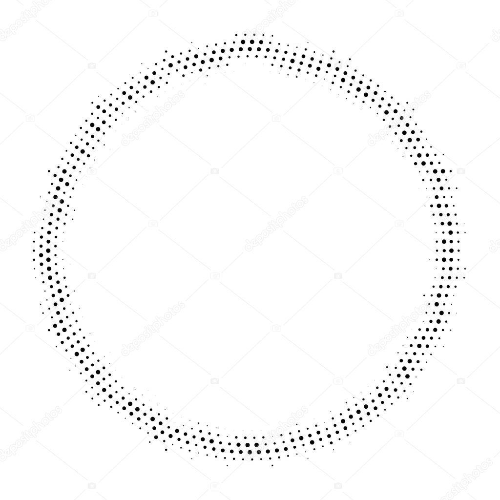 Halftone dotted background circularly distributed. Halftone effect vector pattern.