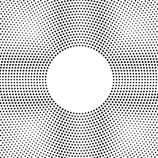 Fondo punteado medio tono distribuido circularmente. Patrón vectorial de efecto de medio tono. Puntos de círculo aislados en el fondo blanco . — Archivo Imágenes Vectoriales