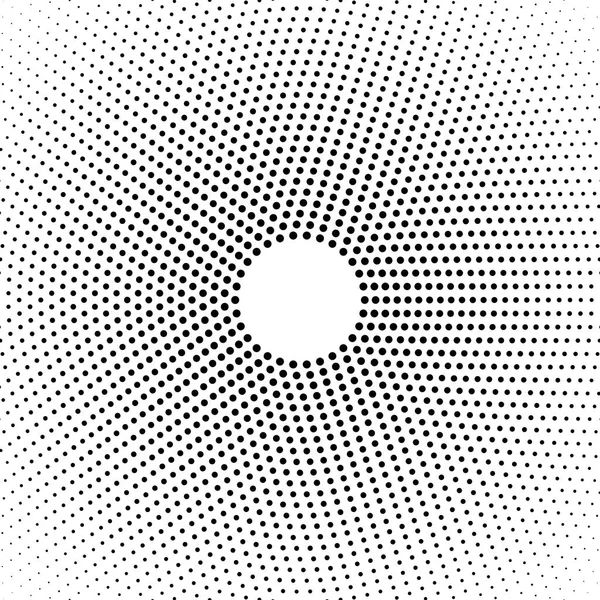Fondo punteado medio tono distribuido circularmente. Patrón vectorial de efecto de medio tono. Puntos de círculo aislados en el fondo blanco . — Archivo Imágenes Vectoriales