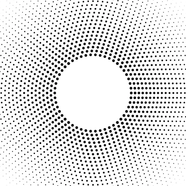 Halvton prickig bakgrund cirkulärt distribueras. Halvtonseffekt vektormönster. Cirkelprickar isolerade på den vita bakgrunden. — Stock vektor