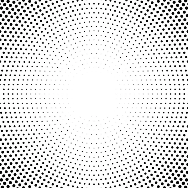 Fondo punteado medio tono distribuido circularmente. Patrón vectorial de efecto de medio tono. Puntos de círculo aislados en el fondo blanco . — Archivo Imágenes Vectoriales