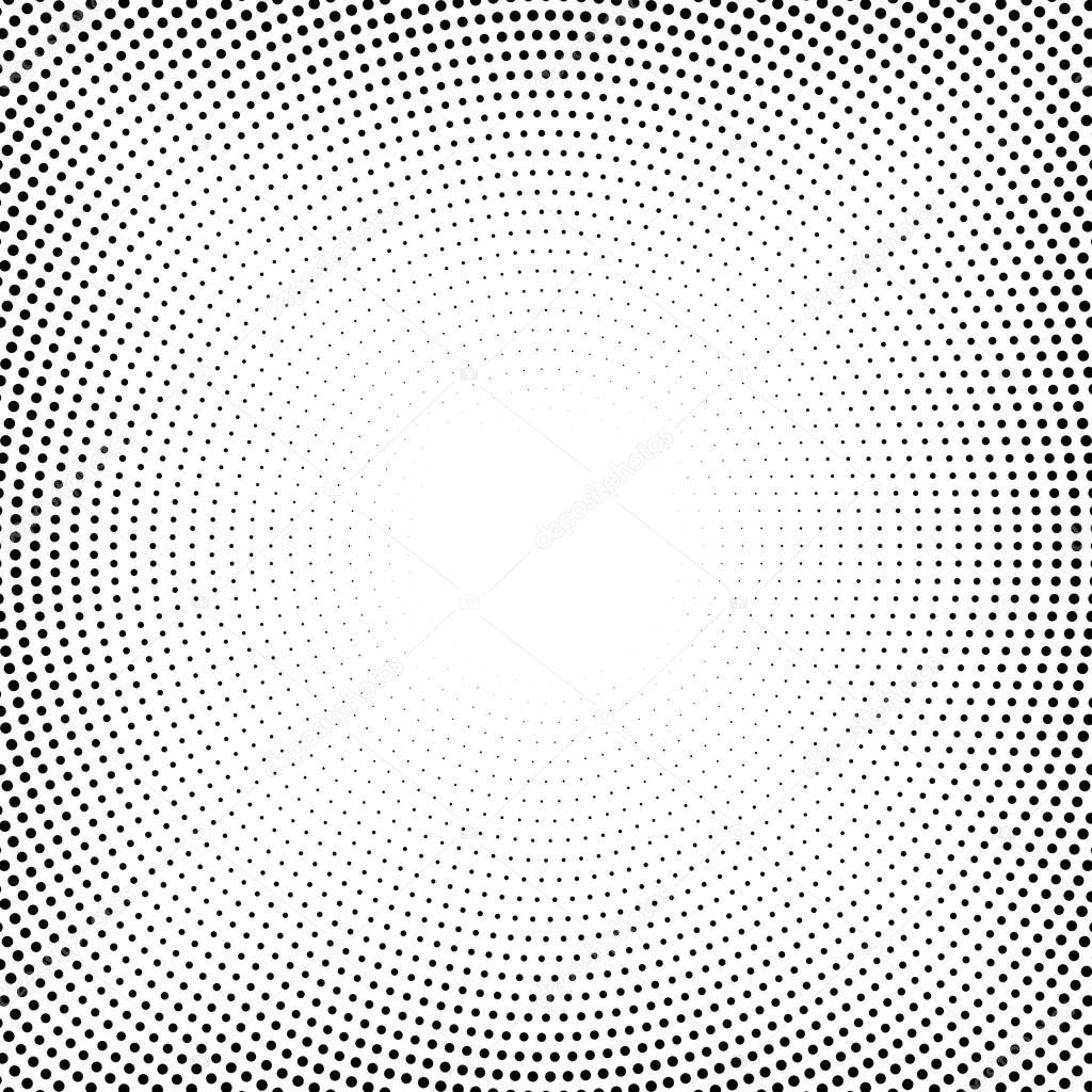 Halftone dotted background circularly distributed. Halftone effect vector pattern. Circle dots isolated on the white background.