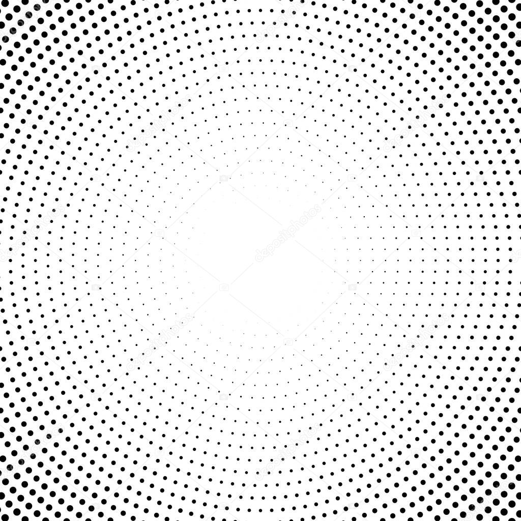 Halftone dotted background circularly distributed. Halftone effect vector pattern. Circle dots isolated on the white background.