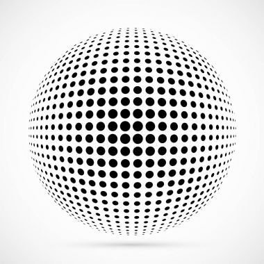 3D vektör noktalı resim küre beyaz. Noktalı küresel arka plan. Gölge logo şablonu. Beyaz arka plan üzerinde izole noktalar.