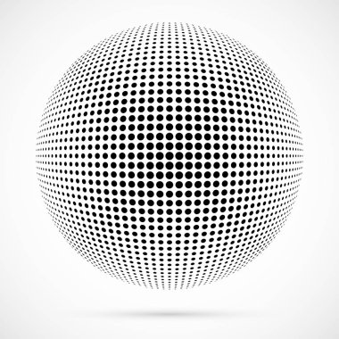 3D vektör noktalı resim küre beyaz. Noktalı küresel arka plan. Gölge logo şablonu. Beyaz arka plan üzerinde izole noktalar.