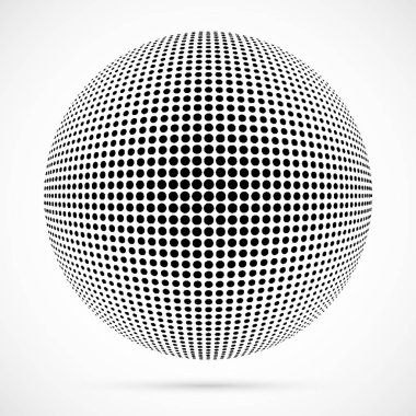 3D vektör noktalı resim küre beyaz. Noktalı küresel arka plan. Gölge logo şablonu. Beyaz arka plan üzerinde izole noktalar.