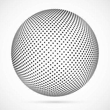 3D vektör noktalı resim küre beyaz. Noktalı küresel arka plan. Gölge logo şablonu. Beyaz arka plan üzerinde izole noktalar.