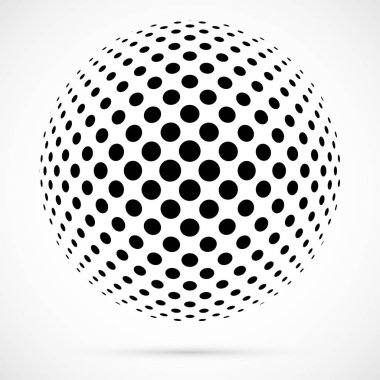 3D vektör noktalı resim küre beyaz. Noktalı küresel arka plan. Gölge logo şablonu. Beyaz arka plan üzerinde izole noktalar.
