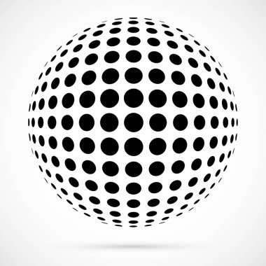 3D vektör noktalı resim küre beyaz. Noktalı küresel arka plan. Gölge logo şablonu. Beyaz arka plan üzerinde izole noktalar.