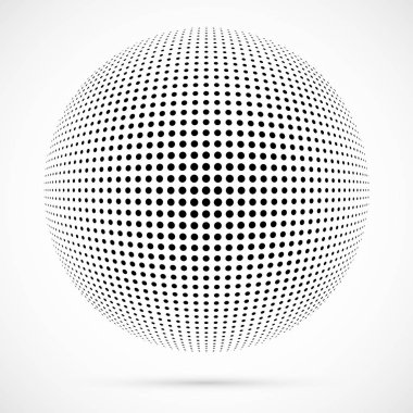 3D vektör noktalı resim küre beyaz. Noktalı küresel arka plan. Gölge logo şablonu. Beyaz arka plan üzerinde izole noktalar.